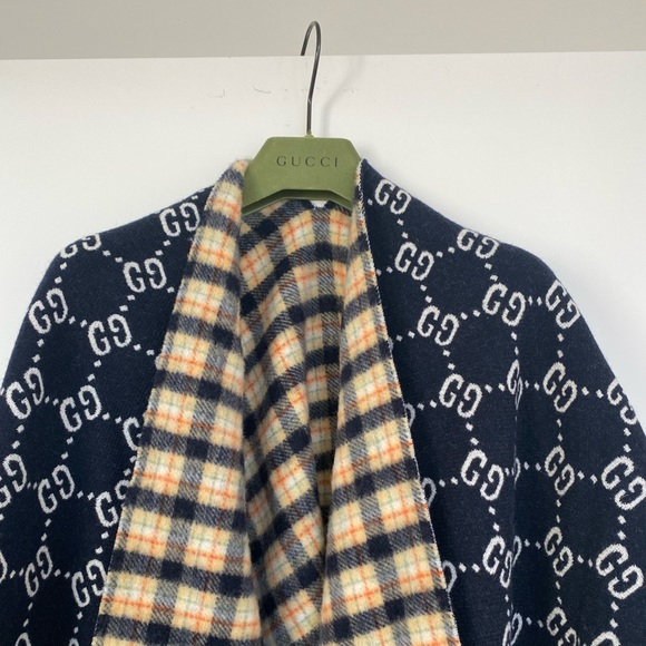 Gucci Poncho GG Logo Reversible Fringed 100% Wool - Picture 10 of 16